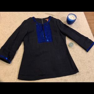 Tory Burch Dulce  Linen Tunic Mirror Sequins navy
